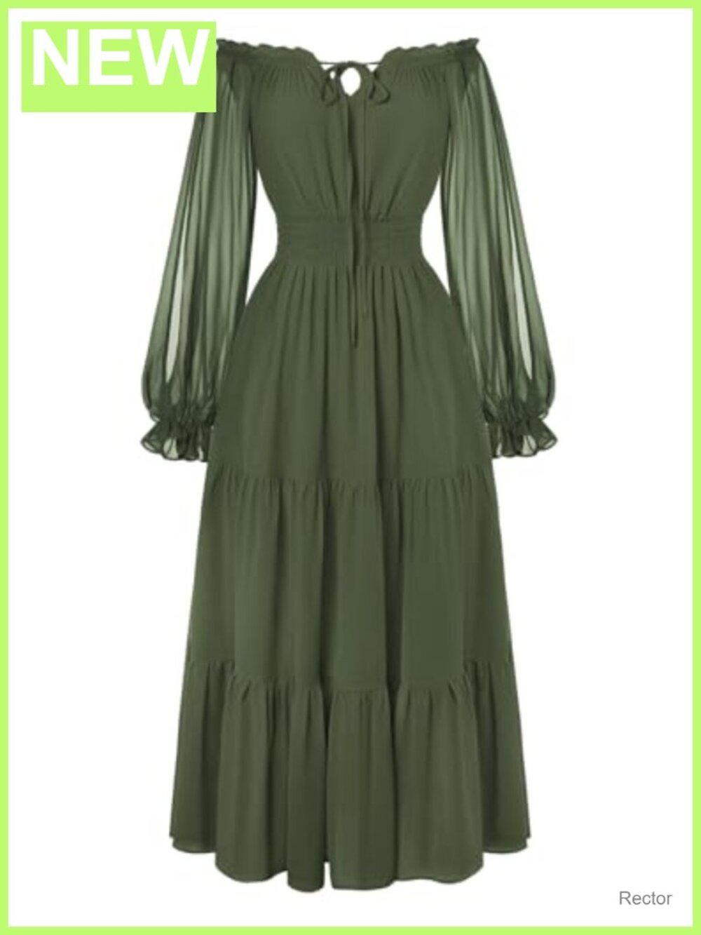 Renaissance Off Shoulder Split Sleeve Maxi Dress Chiffon Smocked Waist